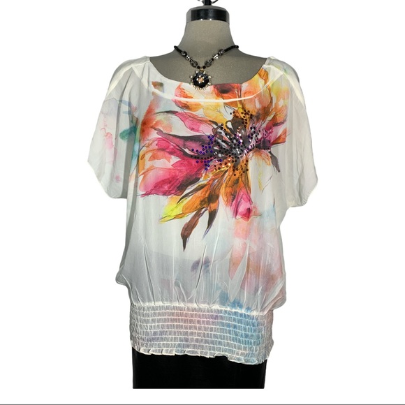 Suzy Shier White Front Flower Embellish Size L - Picture 6 of 12